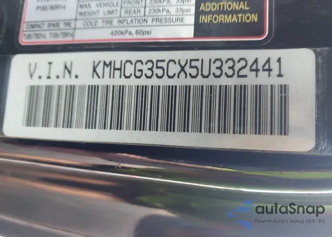 2005 Hyundai Accent Gls/Gt from USA, damaged, VIN KMHCG35CX5U332441